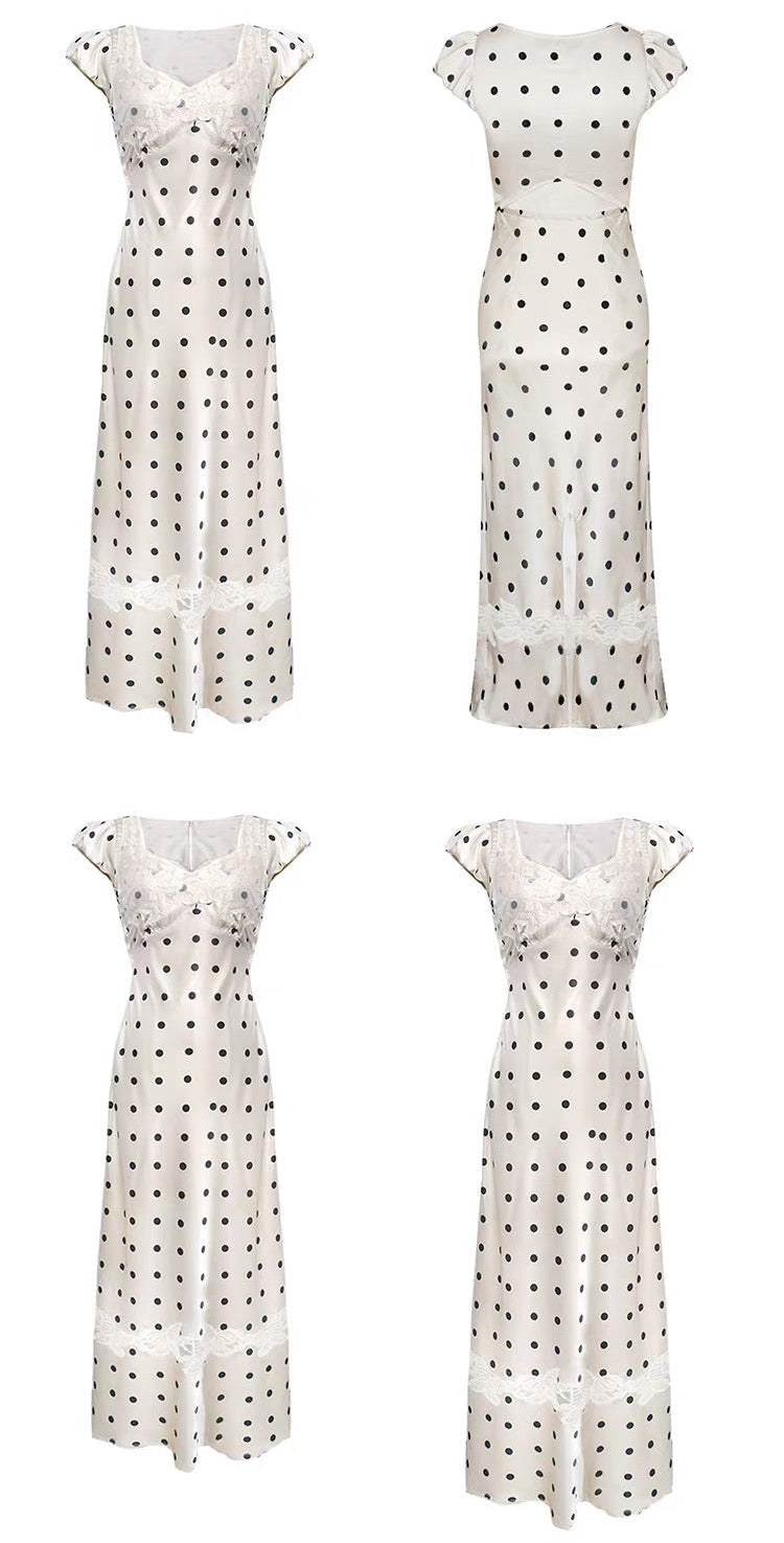 Dot Satin Long Dress ドット サテン ロング ドレス