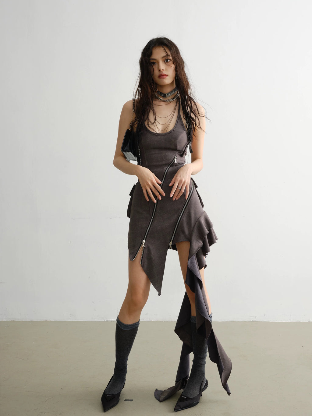 Asymmetry Zip Dress シンメトリー ジップ ドレス