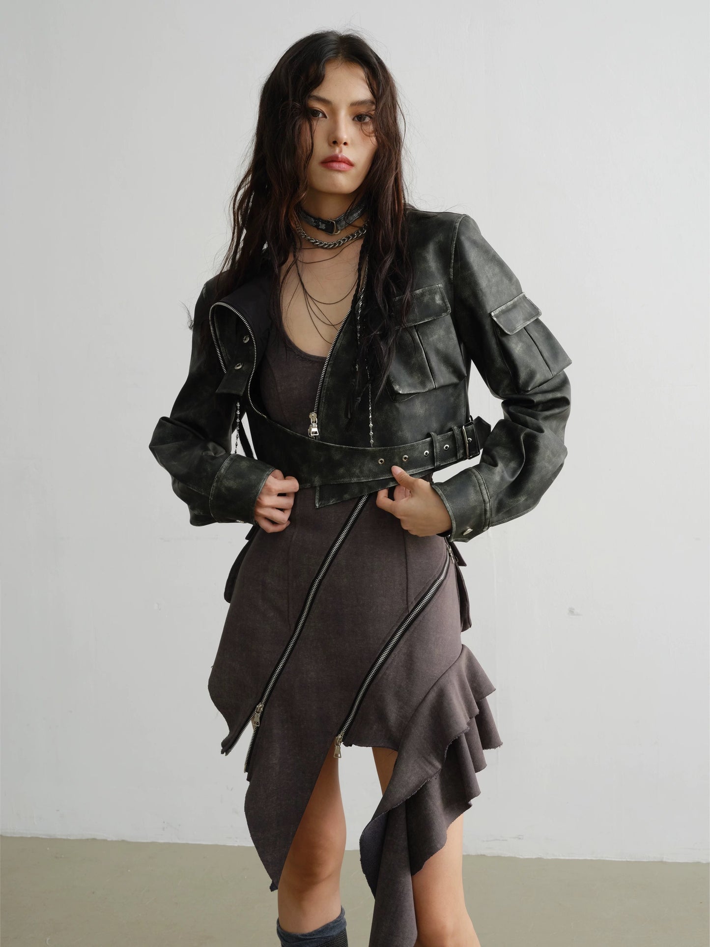 Asymmetry Zip Dress シンメトリー ジップ ドレス