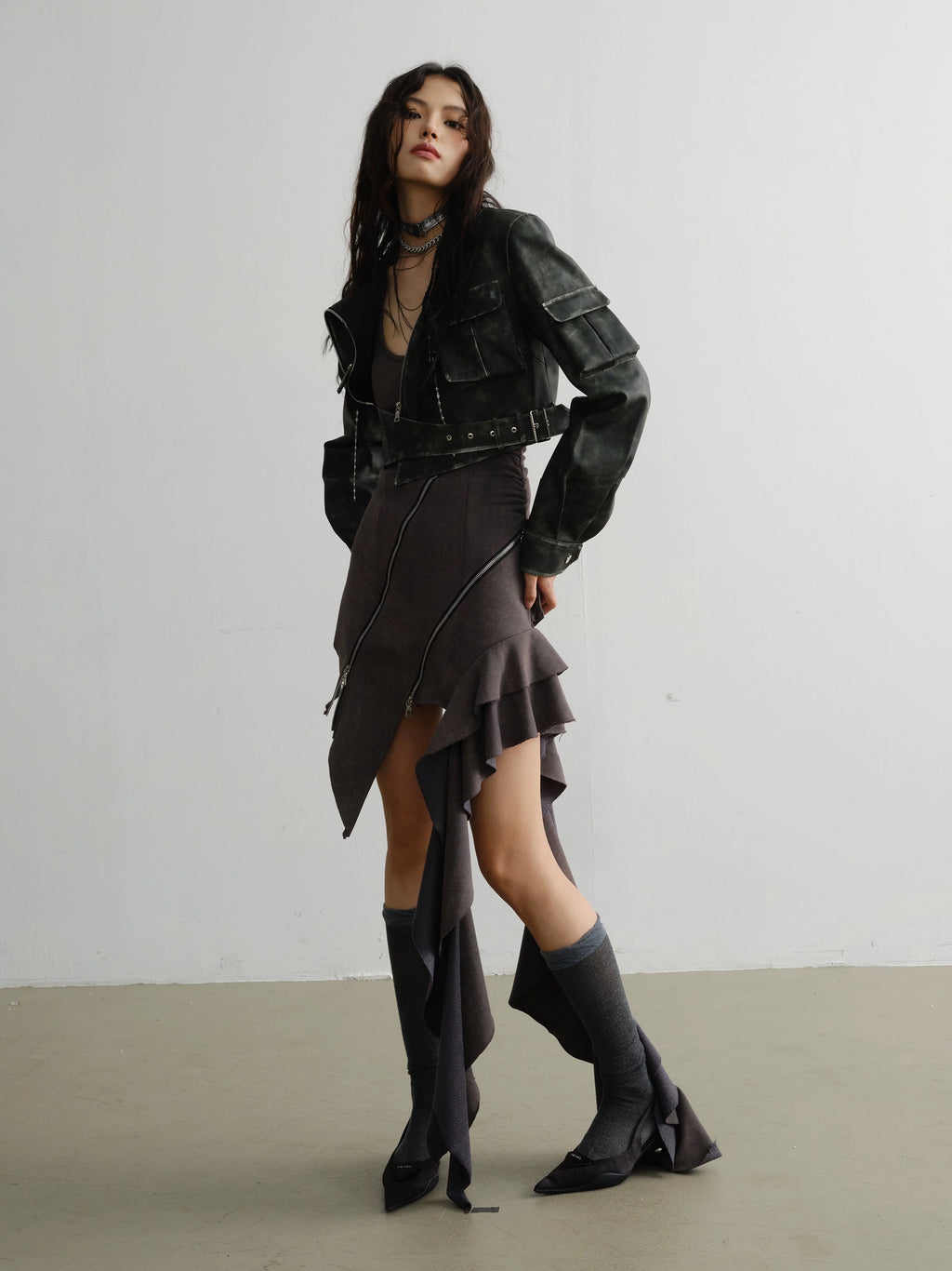 Asymmetry Zip Dress シンメトリー ジップ ドレス