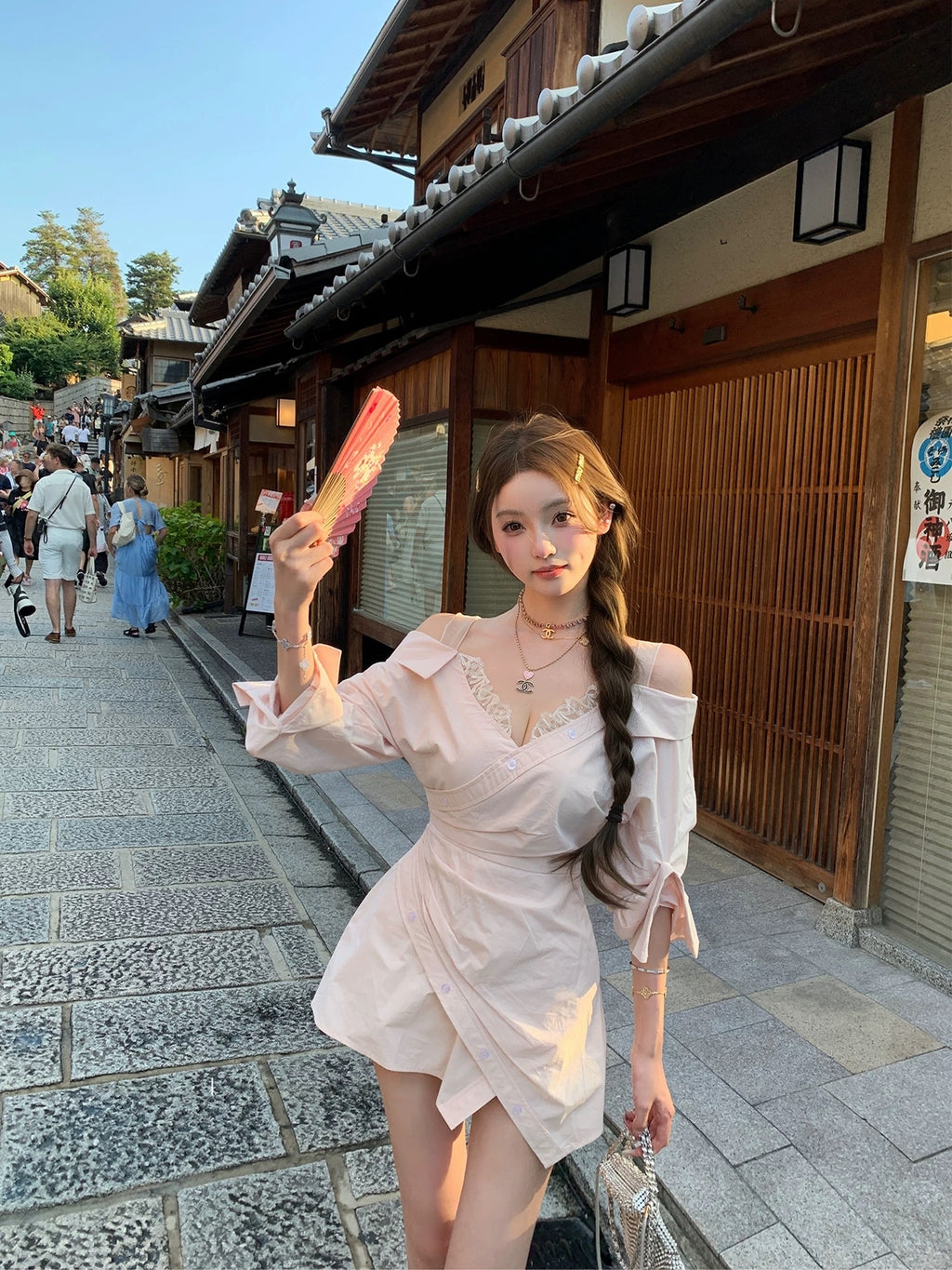 Off Shoulder Shirts Dress オフショルダー シャツ ドレス