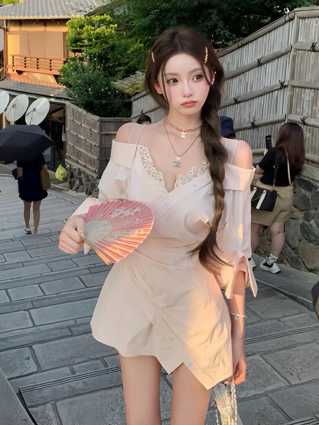 Off Shoulder Shirts Dress オフショルダー シャツ ドレス