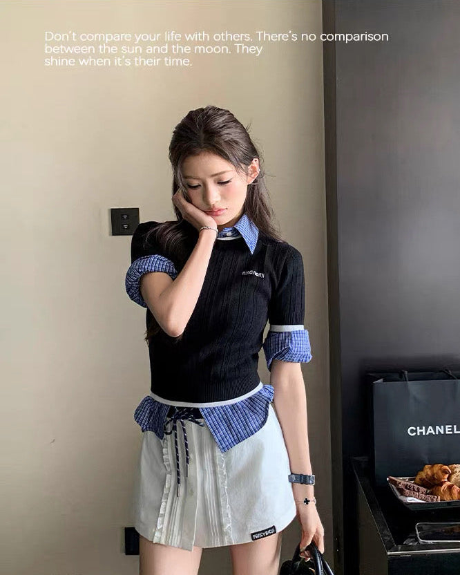 Pleppy Half Sleeve Tops Frill Mini Skirt プレッピー ハーフスリーブ トップス フリル ミニスカート