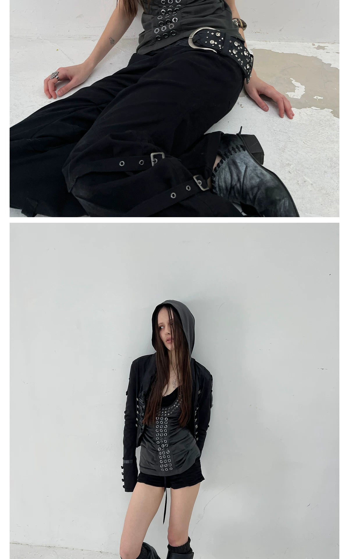 Metal rivet Sleeveless Hoodie メタリリベット スリーブレス フーディ
