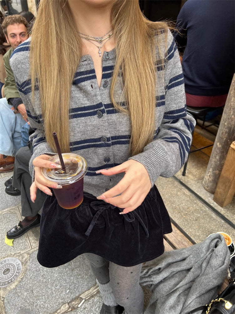 Border Short Knit Cardigan ボーダー ショート ニット カーディガン