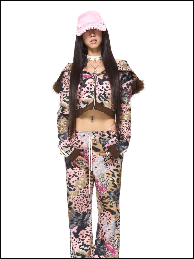 Leopard Print Devil horn Parka Sweat pants レオパードプリント デビルホーンパーカー スウェットパンツ
