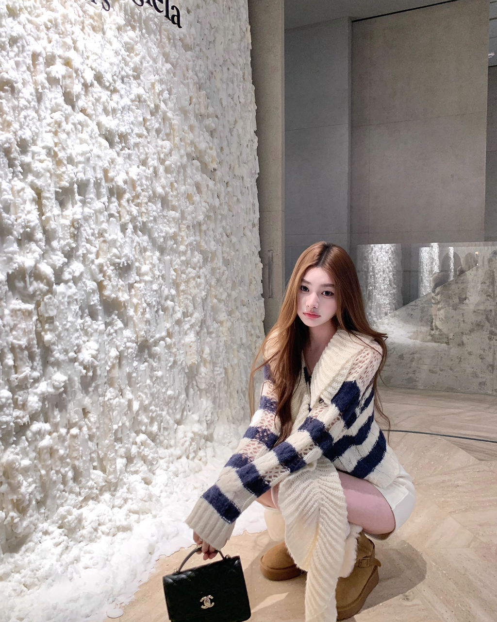 Frill Shawl border Knit  フリル ショール ボーダーニット