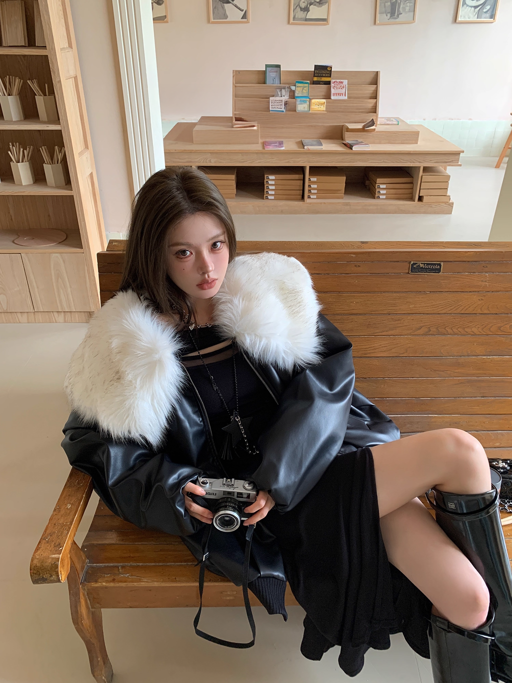 Fur PU leather Down jacket ファーPUレザーダウンジャケット