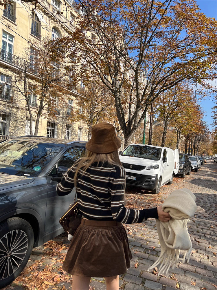 Border Short Knit Cardigan ボーダー ショート ニット 襟付きカーディガン