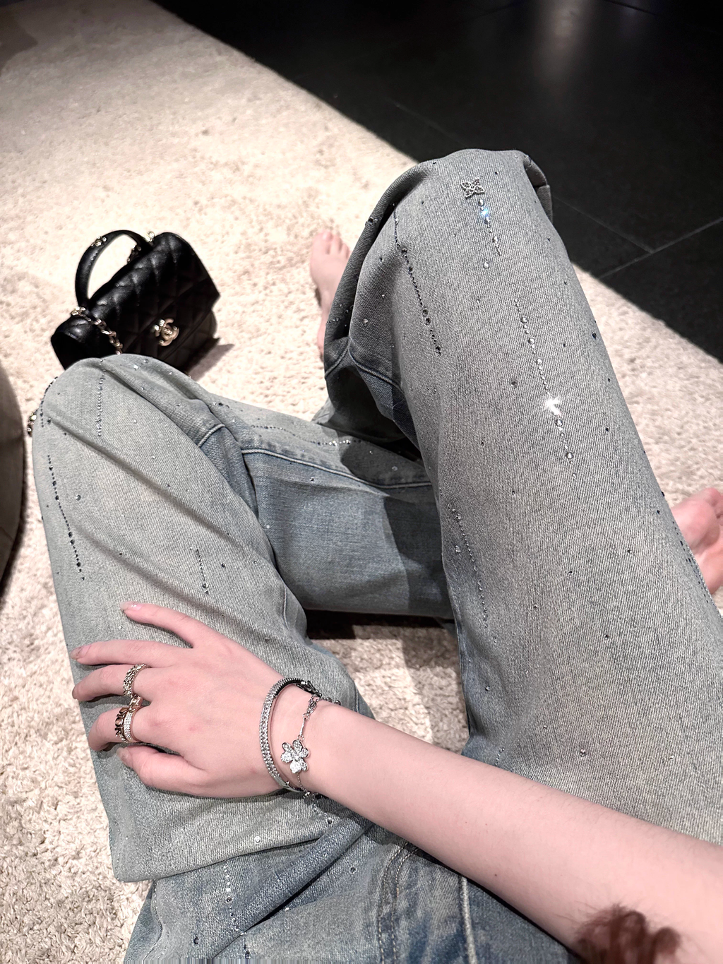 Line Stone denim ラインストーン ウォッシュデニム