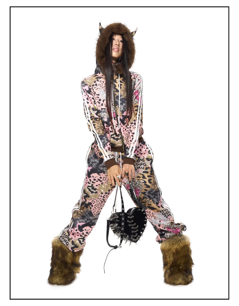Leopard Print Devil horn Parka Sweat pants レオパードプリント デビルホーンパーカー スウェットパンツ