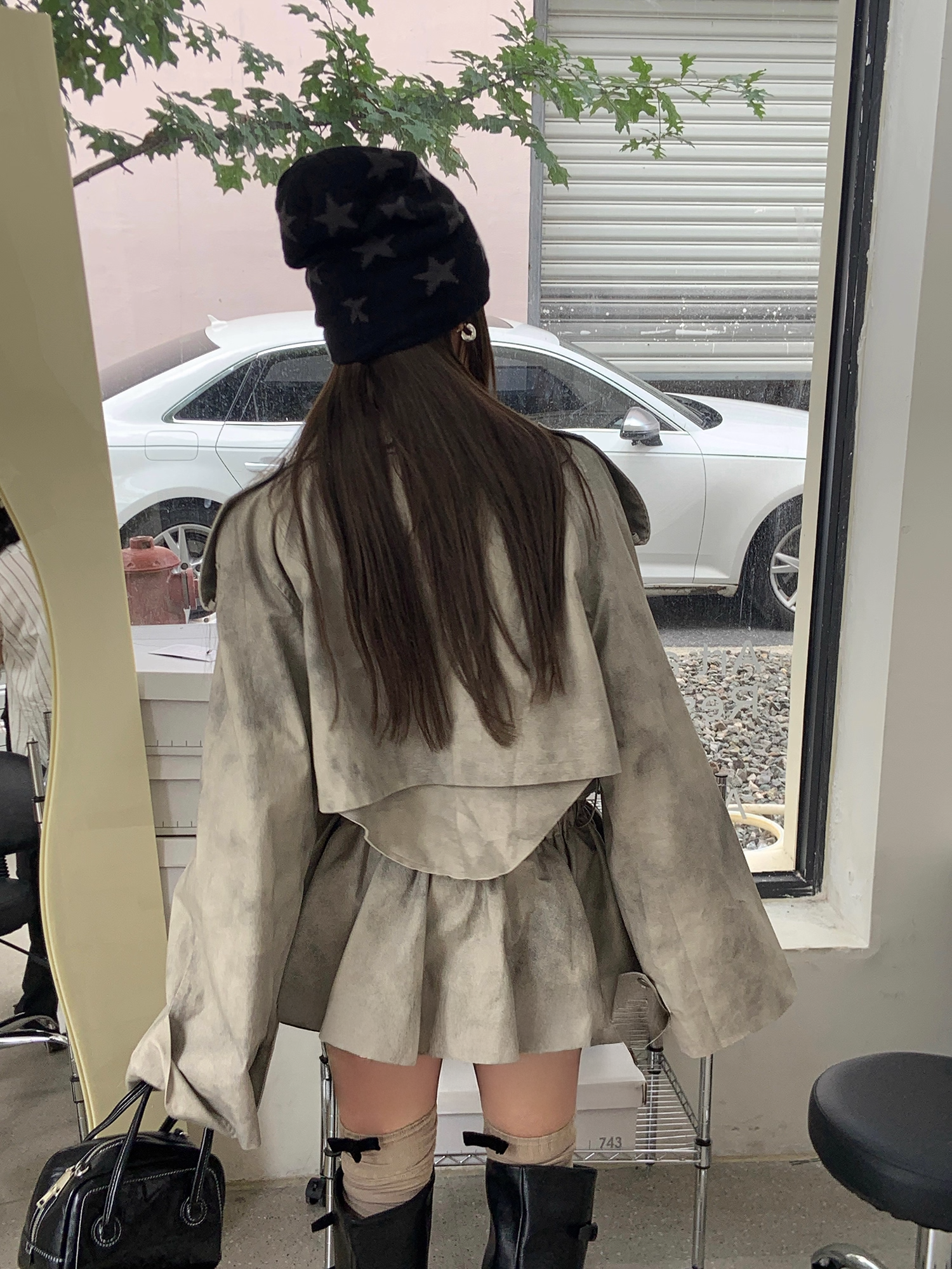 Lose Trench Jacket & Pleats Mini Skirt ルーズショートトレンチジャケット＆プリーツミニスカート