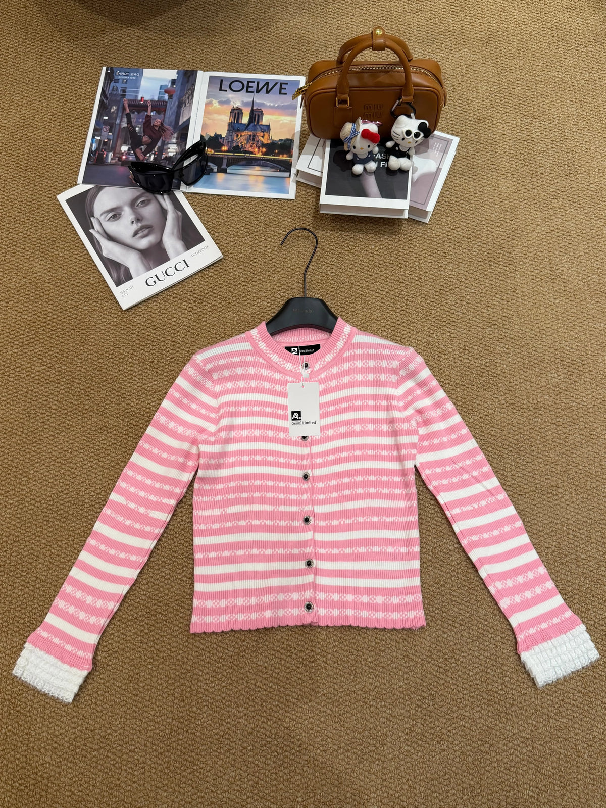 Lace-Stripe Cardigan レースストライプカーディガン