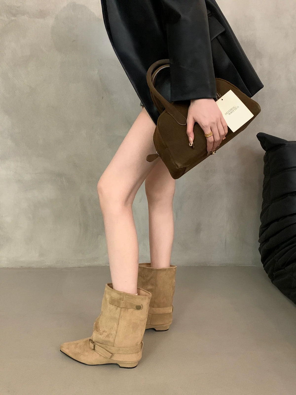 Belt-Buckle Pointed-Toe Ankle Boots ベルトバックルポインテッドトゥショートブーツ