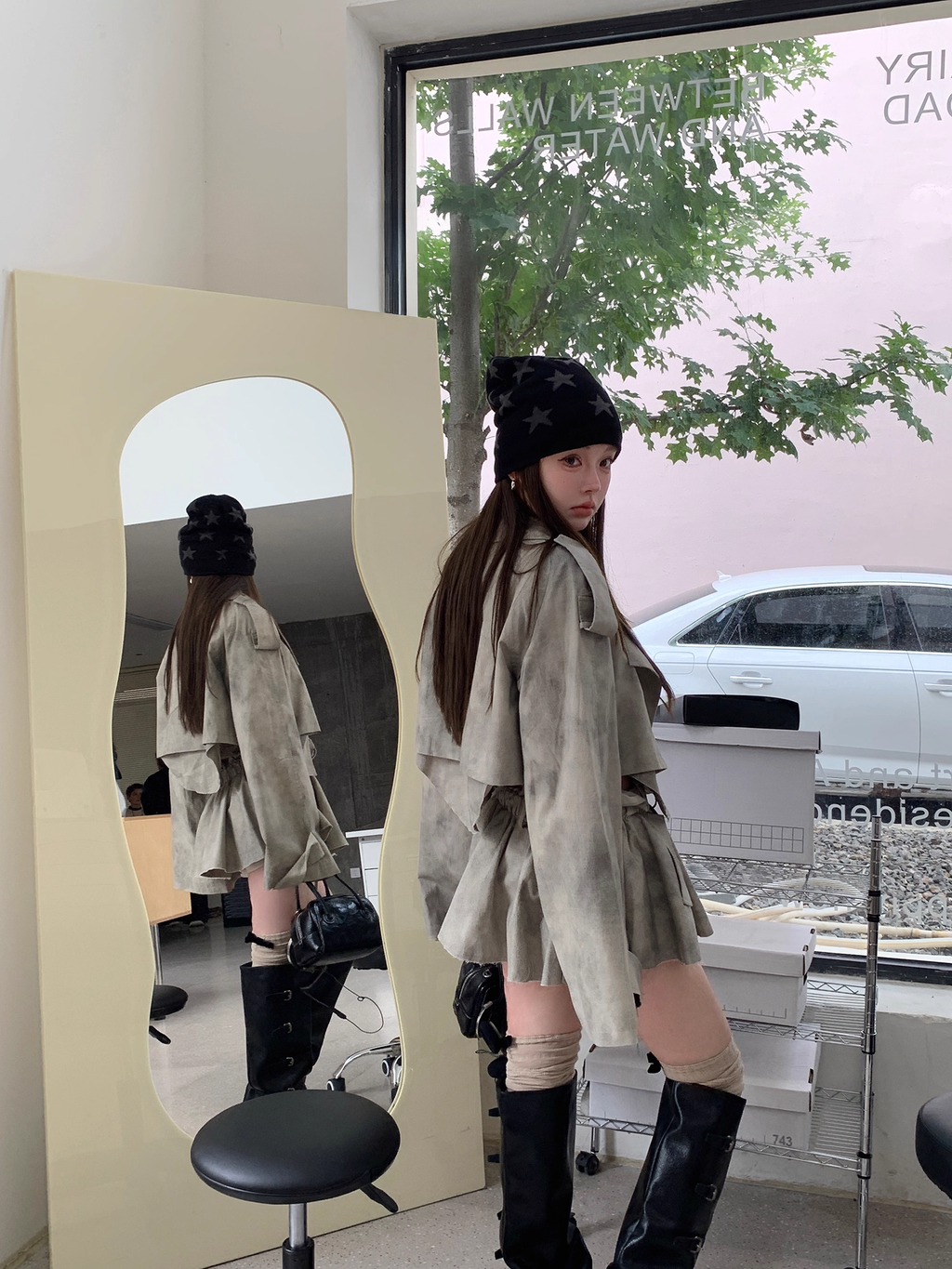 Lose Trench Jacket & Pleats Mini Skirt ルーズショートトレンチジャケット＆プリーツミニスカート