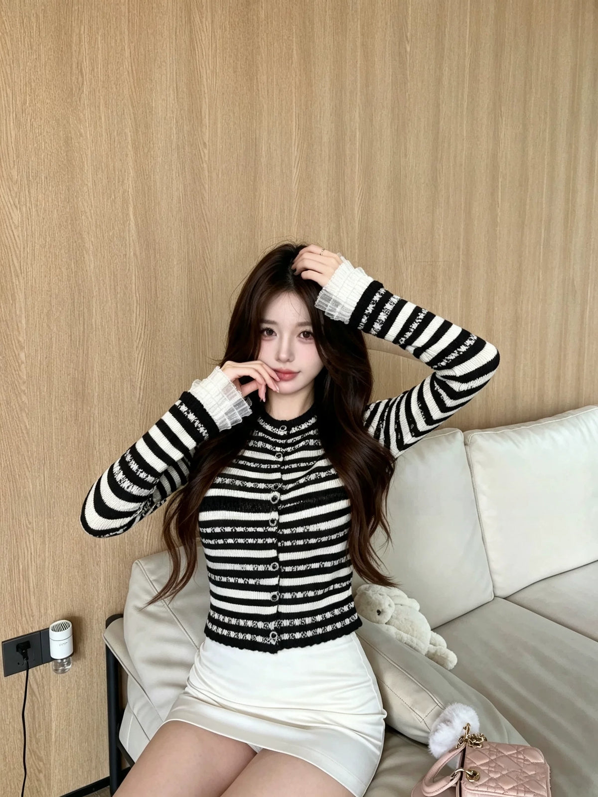 Lace-Stripe Cardigan レースストライプカーディガン