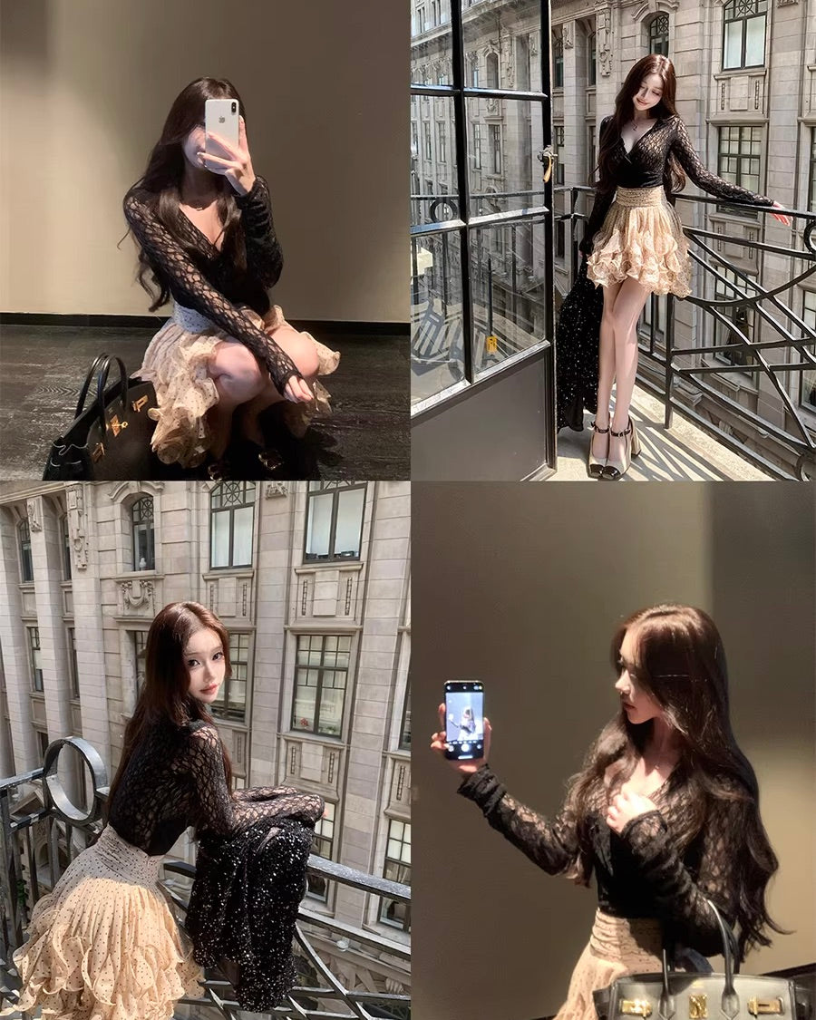 Lace cut saw Frill Skirt レースカットソー フリルスカート