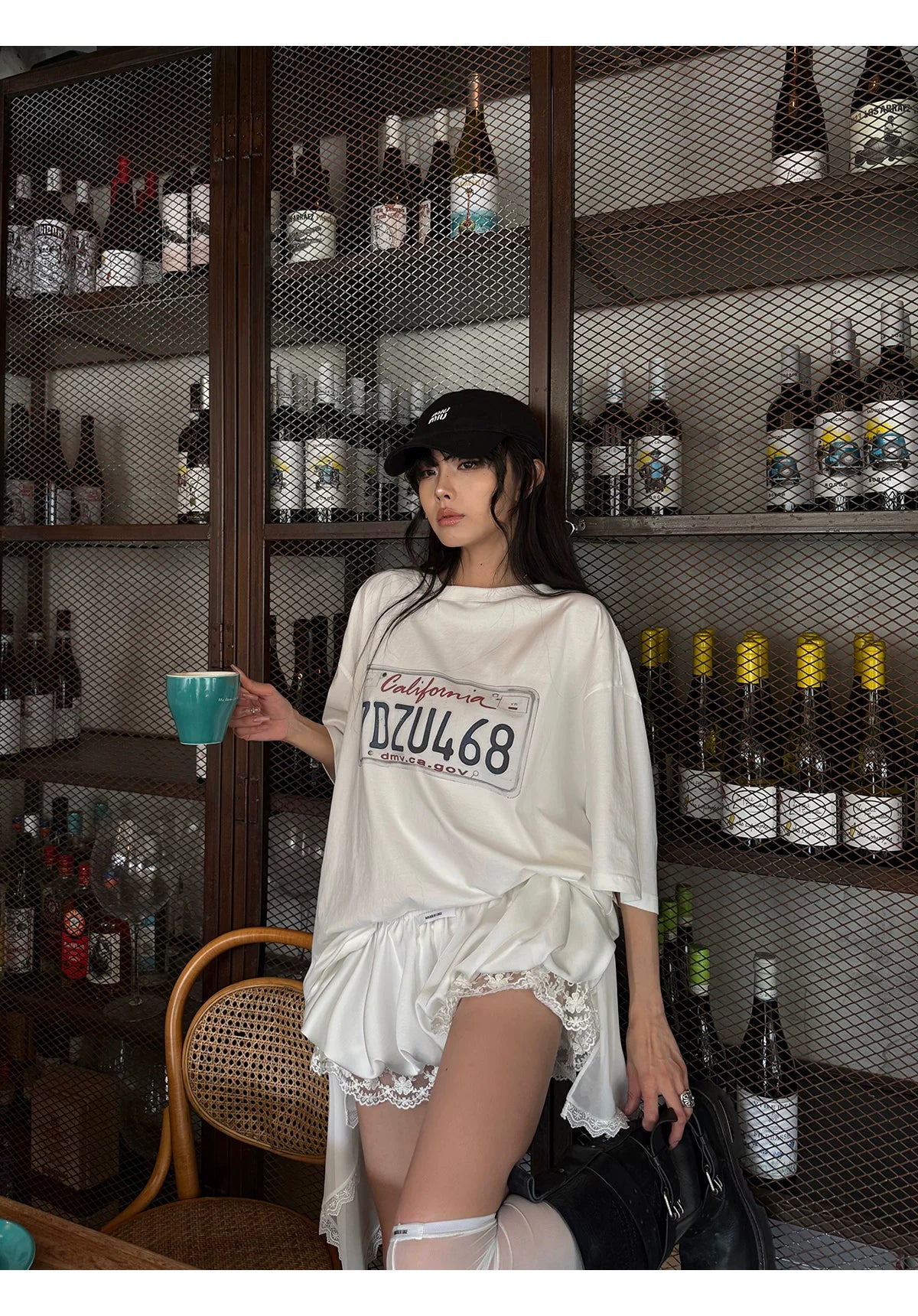 Over size shirts&Layered lace shorts set オーバーサイズシャツ&レイヤードレースショーツセット