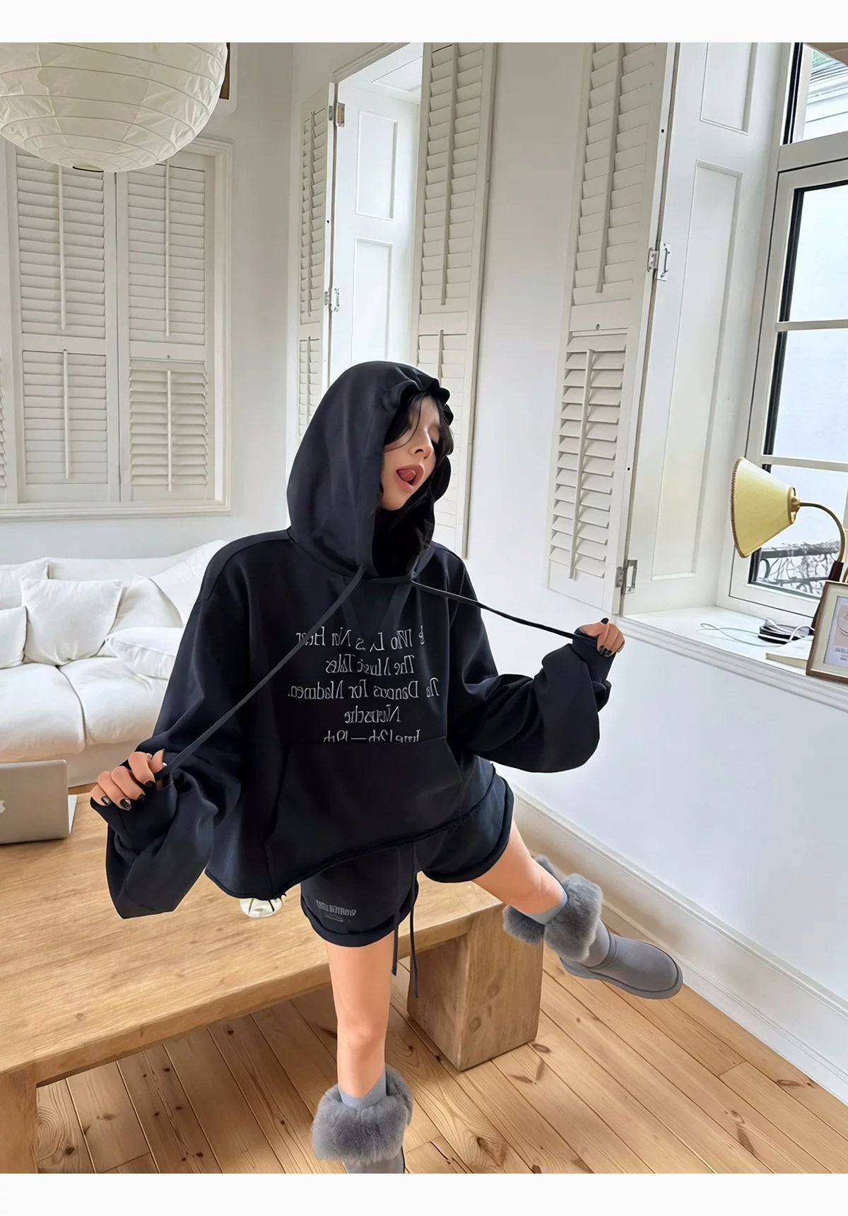 WARDEN EDGE  Drawstring Hooded sweat&wide-leg shorts  ウォーデンエッジドローストリングフード付きスウェット&ワイドレッグショートパンツ