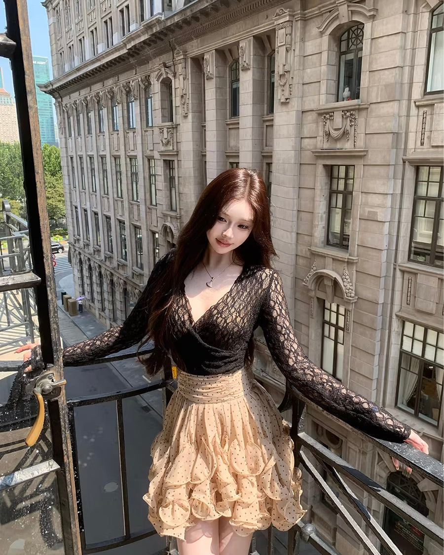 Lace cut saw Frill Skirt レースカットソー フリルスカート