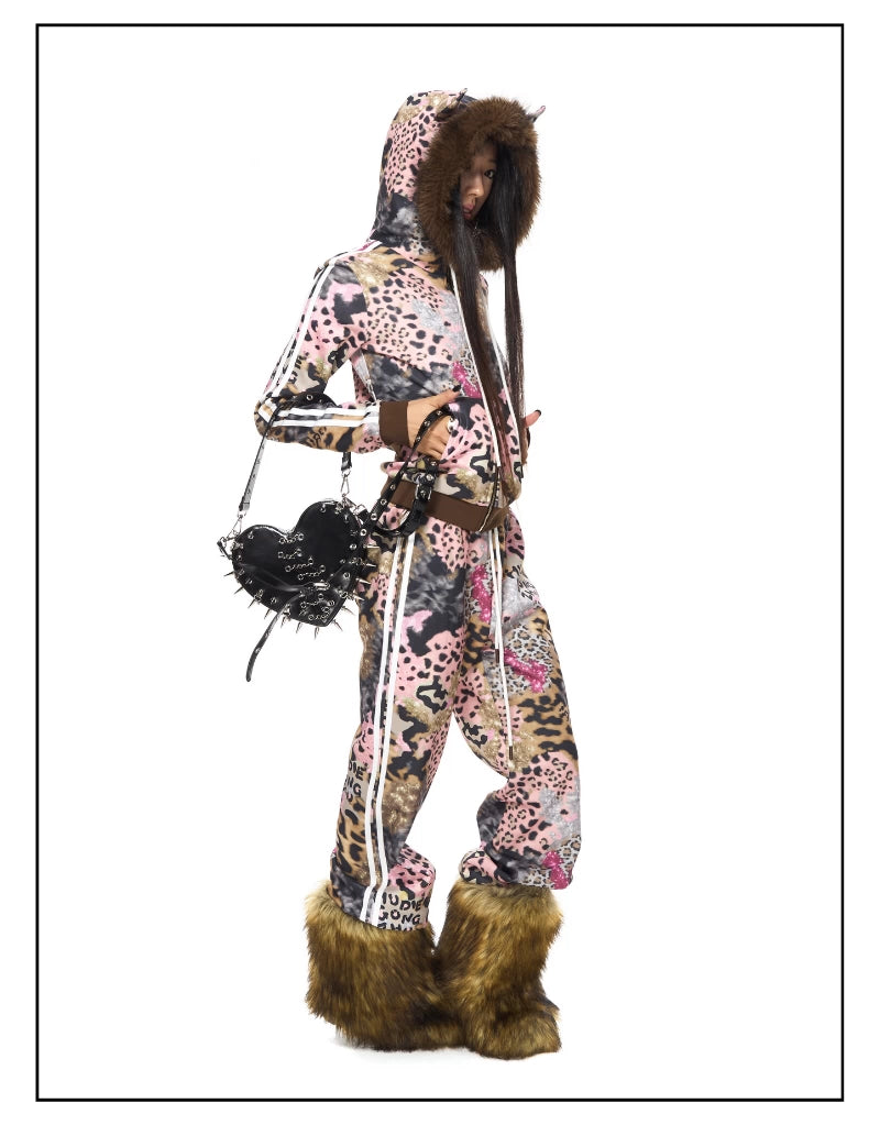 Leopard Print Devil horn Parka Sweat pants レオパードプリント デビルホーンパーカー スウェットパンツ