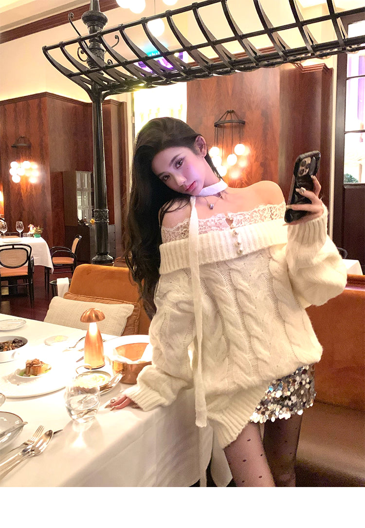 off shoulder knit オフショルダーニット