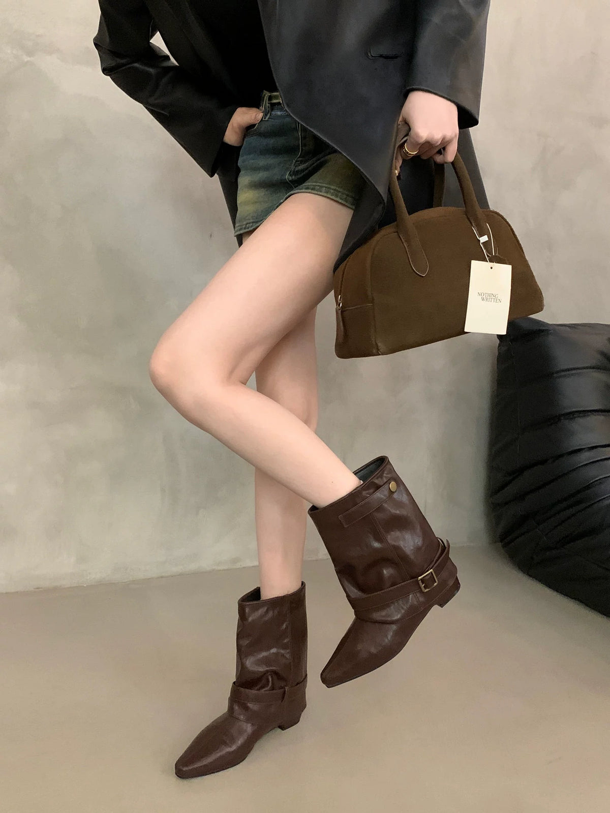 Belt-Buckle Pointed-Toe Ankle Boots ベルトバックルポインテッドトゥショートブーツ