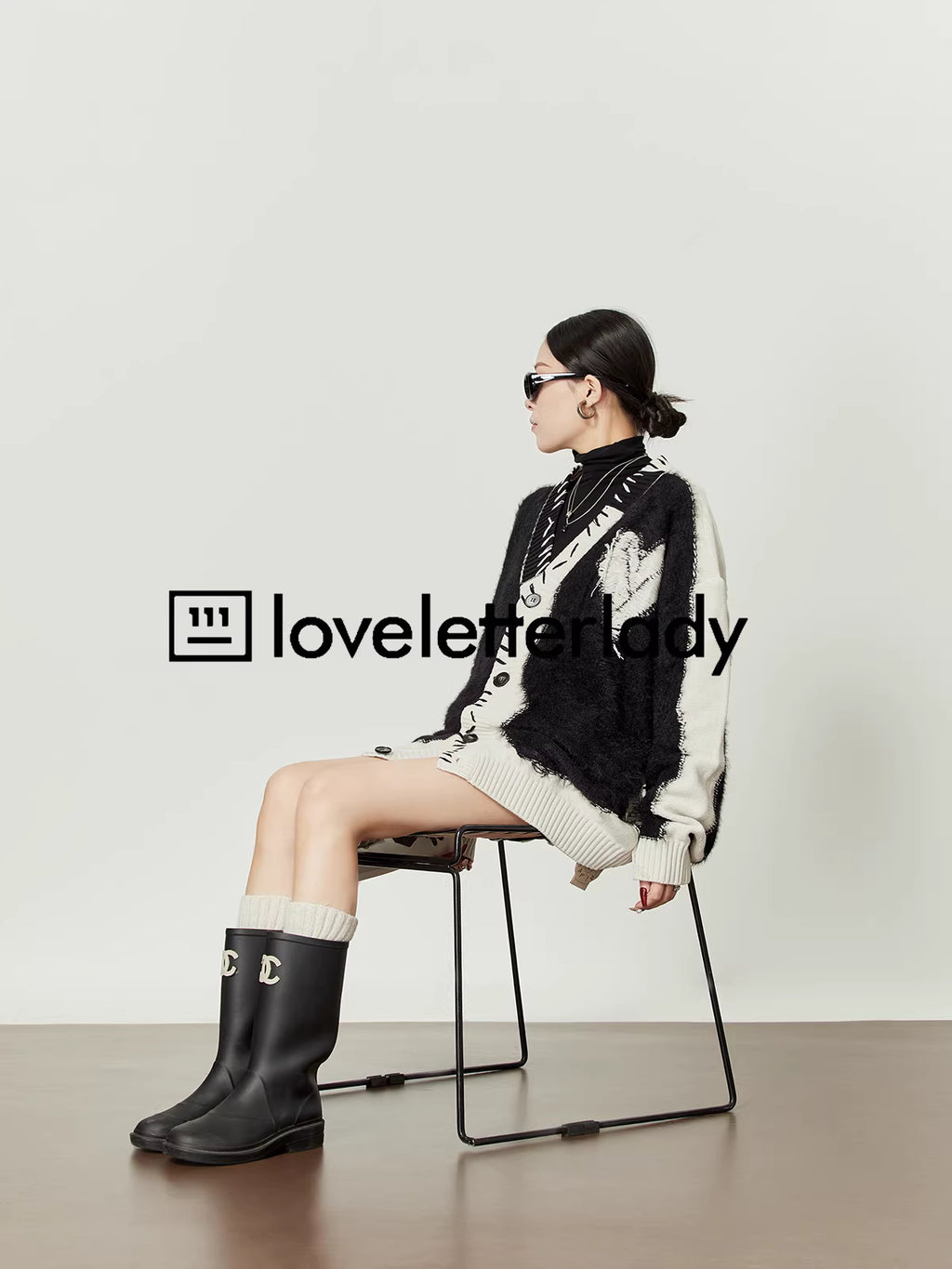 LOVE Letter Lady llllab Heart Two tone Knit cardigan ラブレターレディ ハート2トーンニットカーディガン