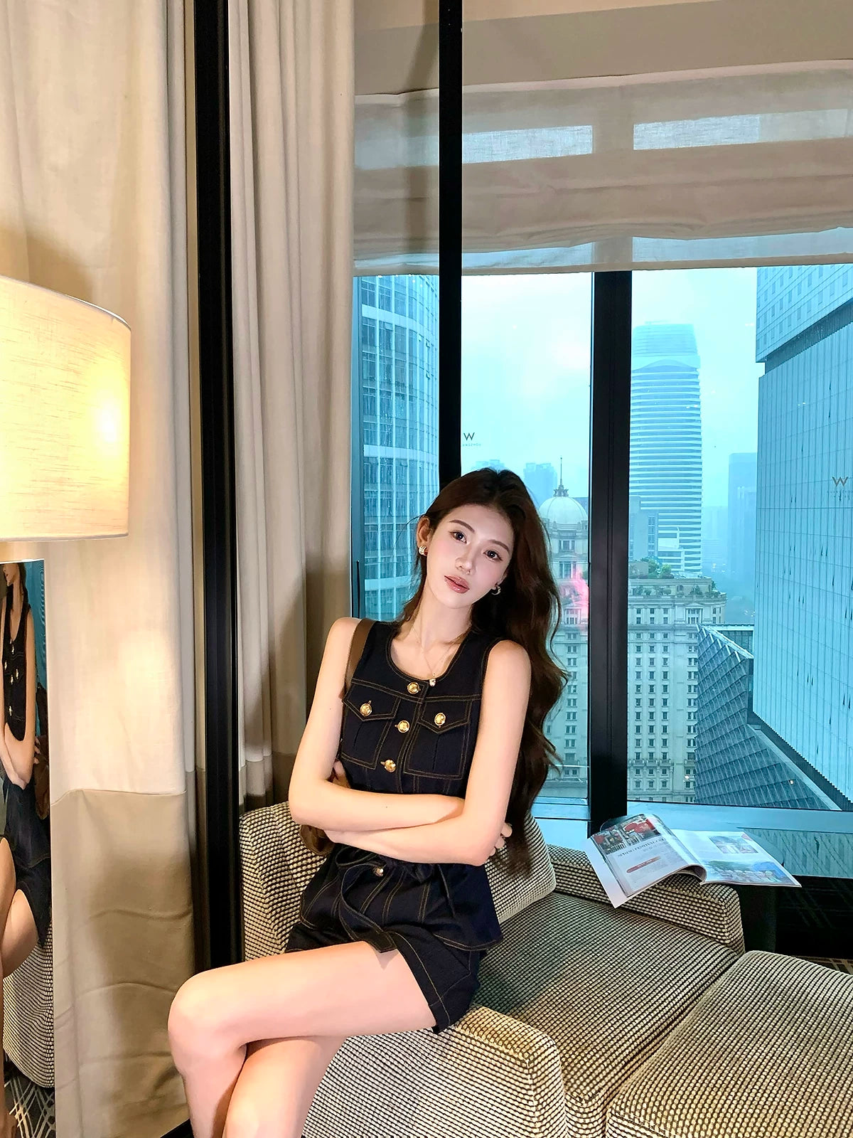 Sleeveless tops & waist ribbon short pants ノースリーブトップス&ウエストリボンショートパンツ