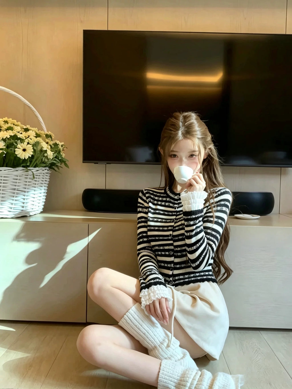 Lace-Stripe Cardigan レースストライプカーディガン