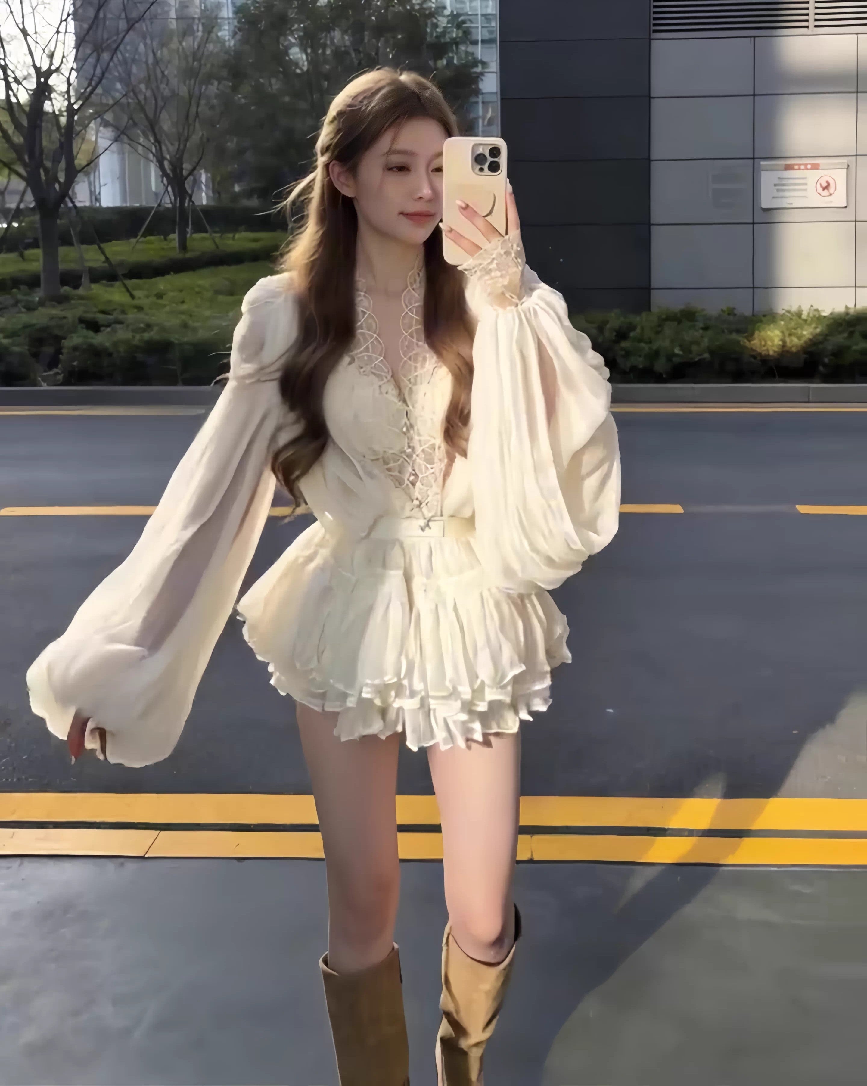 Lantern sleeve Blouse & Skirt ランタン スリーブ ブラウス＆スカート