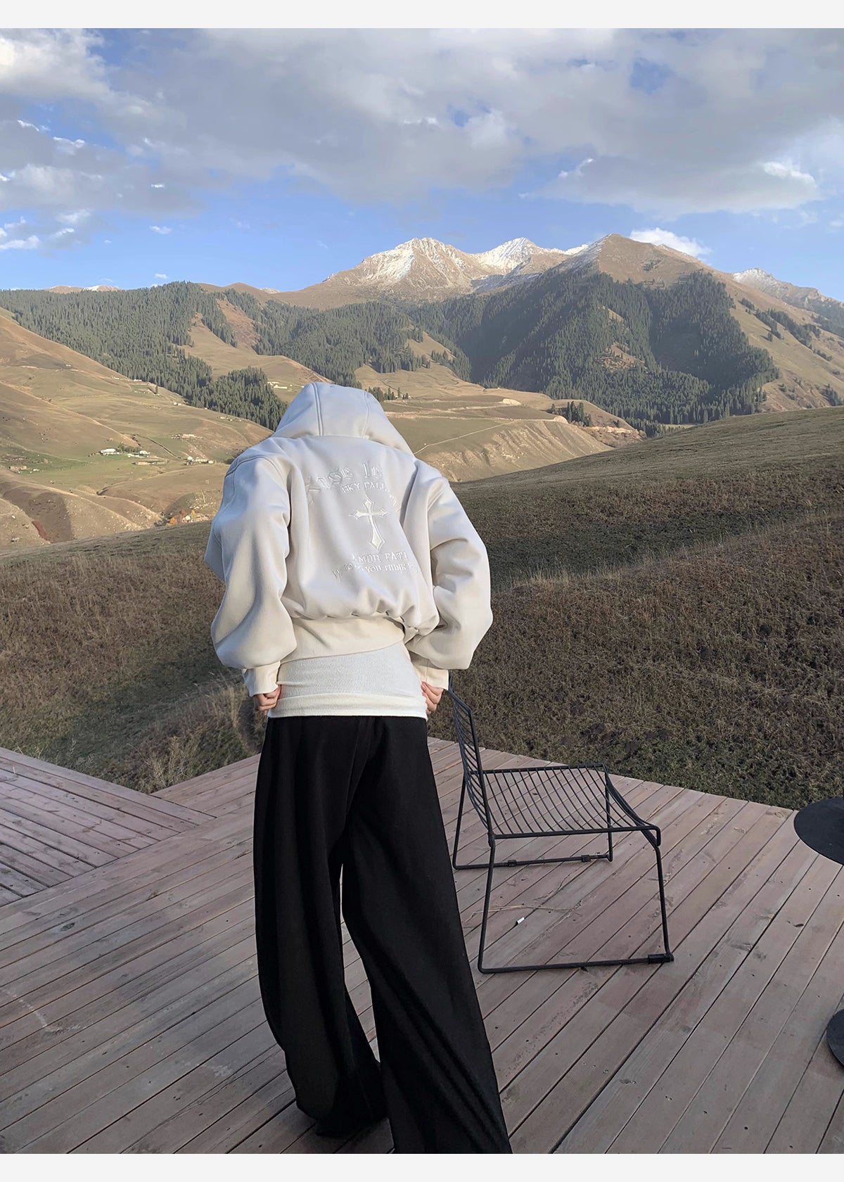 White Food Boa Jacket ホワイト裏起毛ショートフード付きスウェットジャケット