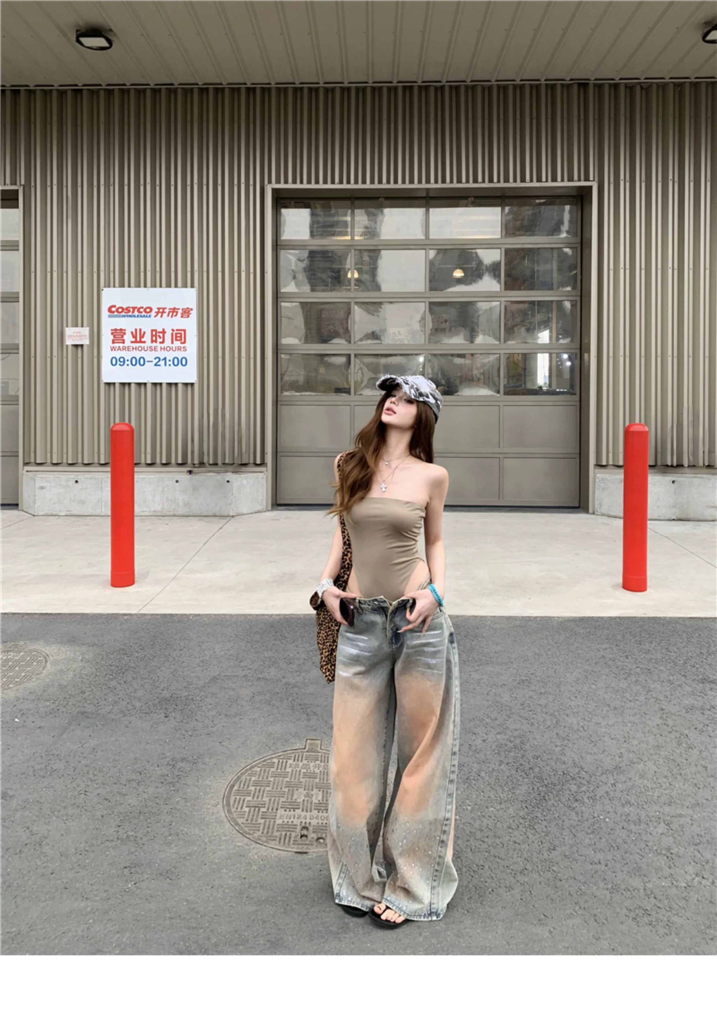Color Stone Wide Denim,Body suits カラーワイド デニム ボディスーツ