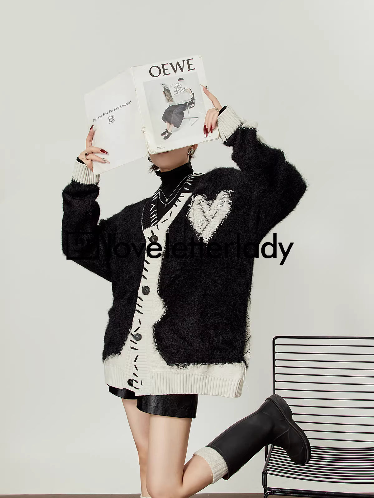 LOVE Letter Lady llllab Heart Two tone Knit cardigan ラブレターレディ ハート2トーンニットカーディガン