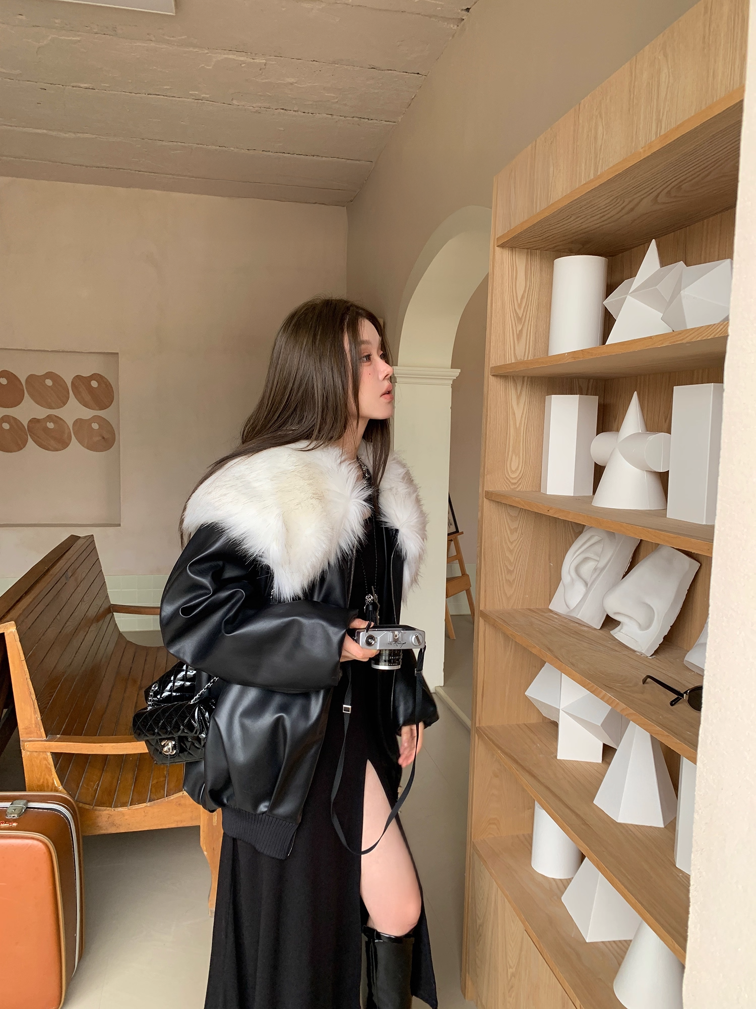 Fur PU leather Down jacket ファーPUレザーダウンジャケット