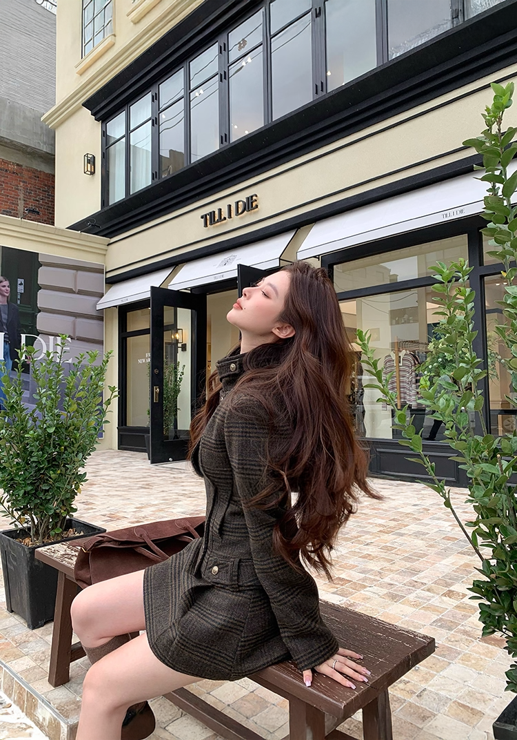 Check Wool Jacket Skirt Set チェックウールジャケット スカート セット