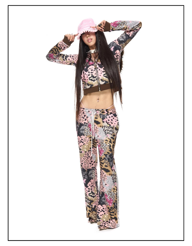 Leopard Print Devil horn Parka Sweat pants レオパードプリント デビルホーンパーカー スウェットパンツ