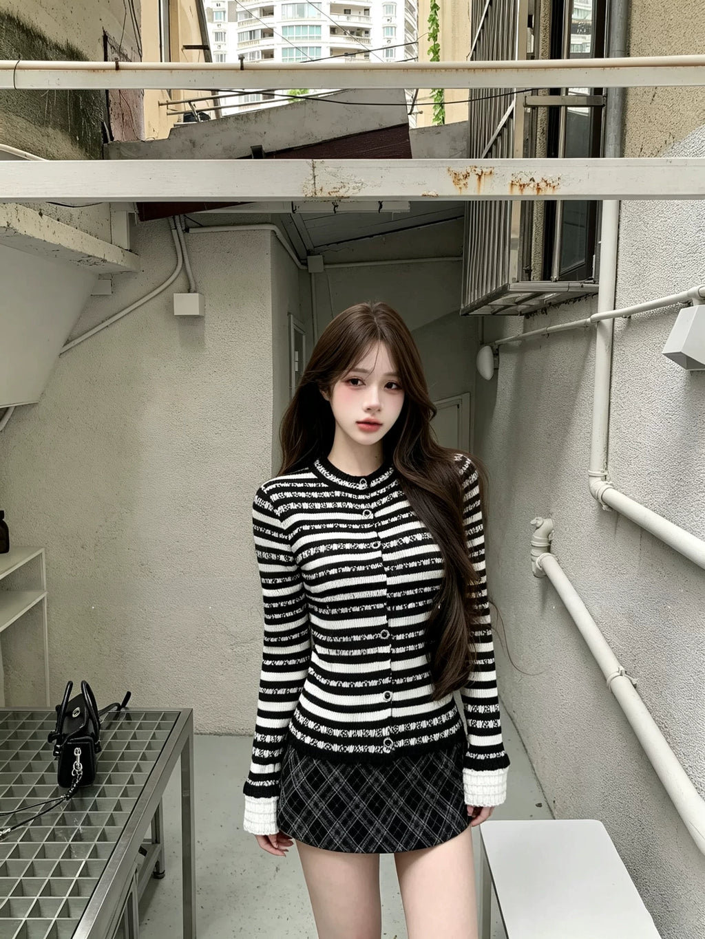 Lace-Stripe Cardigan レースストライプカーディガン