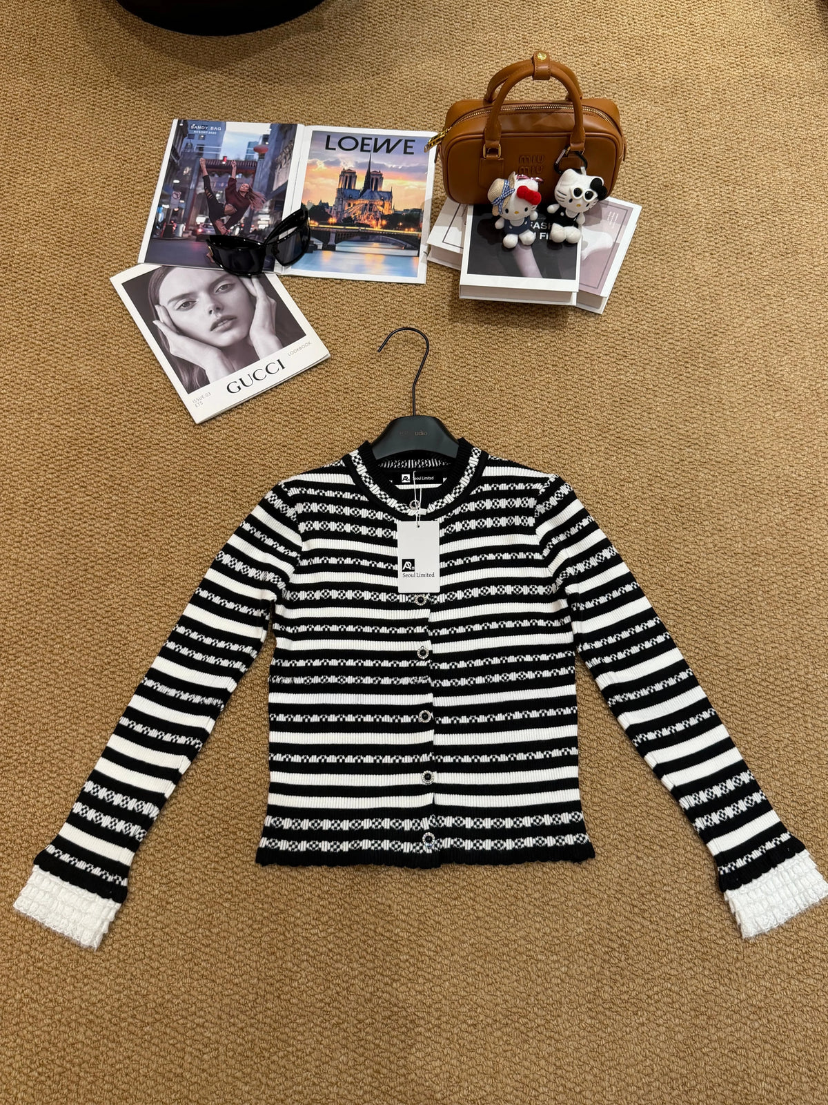 Lace-Stripe Cardigan レースストライプカーディガン
