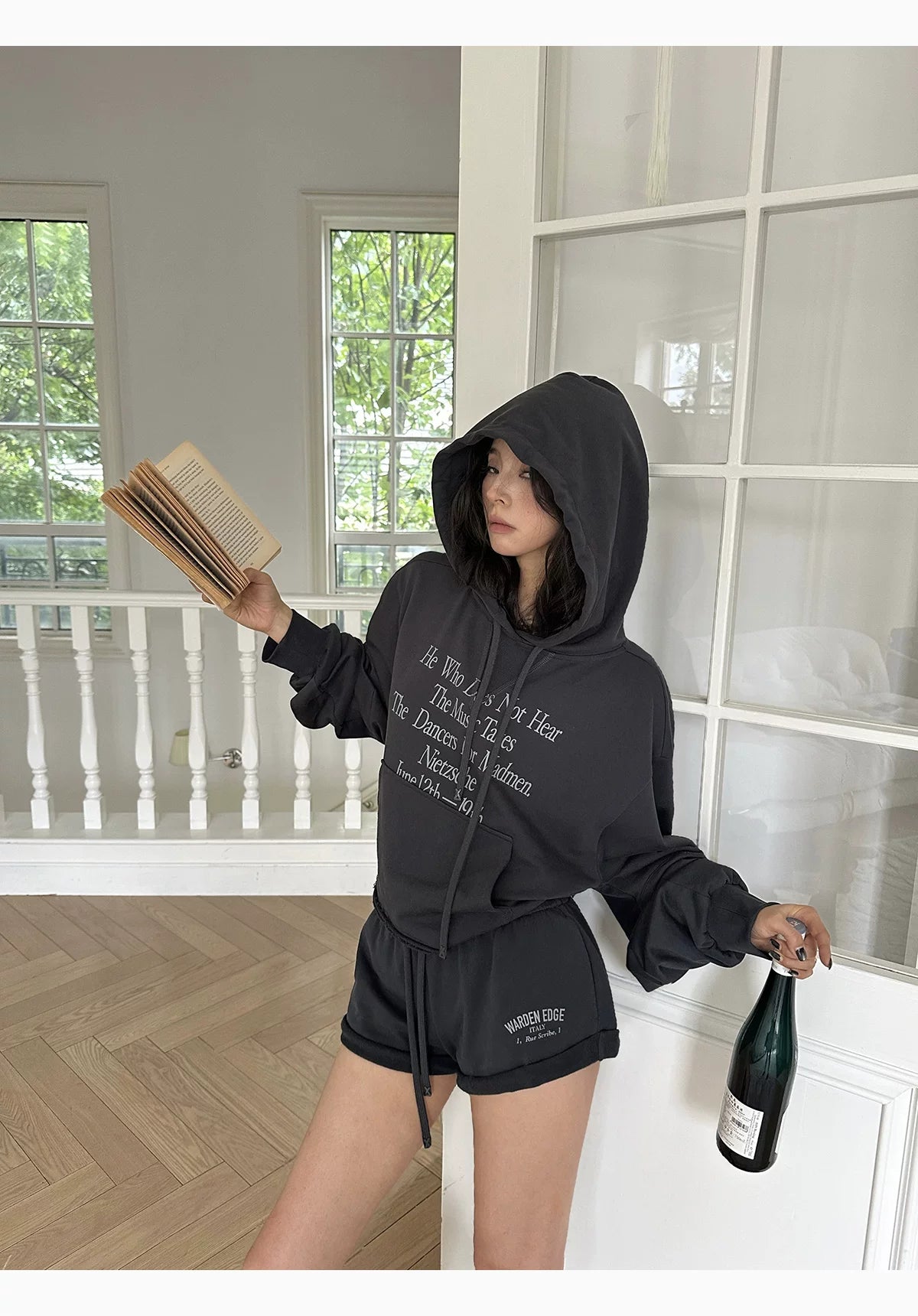 WARDEN EDGE  Drawstring Hooded sweat&wide-leg shorts  ウォーデンエッジドローストリングフード付きスウェット&ワイドレッグショートパンツ