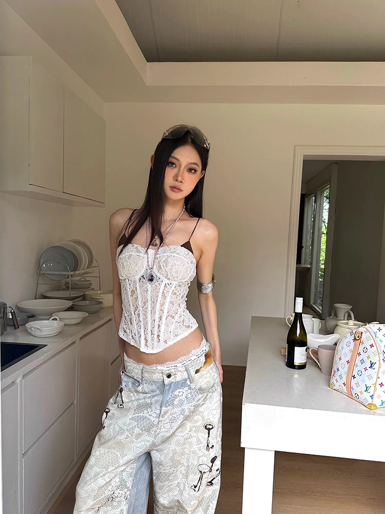 Lace ＆ Key Baggy denim レース＆キーバギーデニム