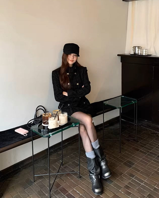 Check Wool Stand Jacket Box Pleats Skirt チェックウールスタンド ジャケット ボックスプリーツスカート