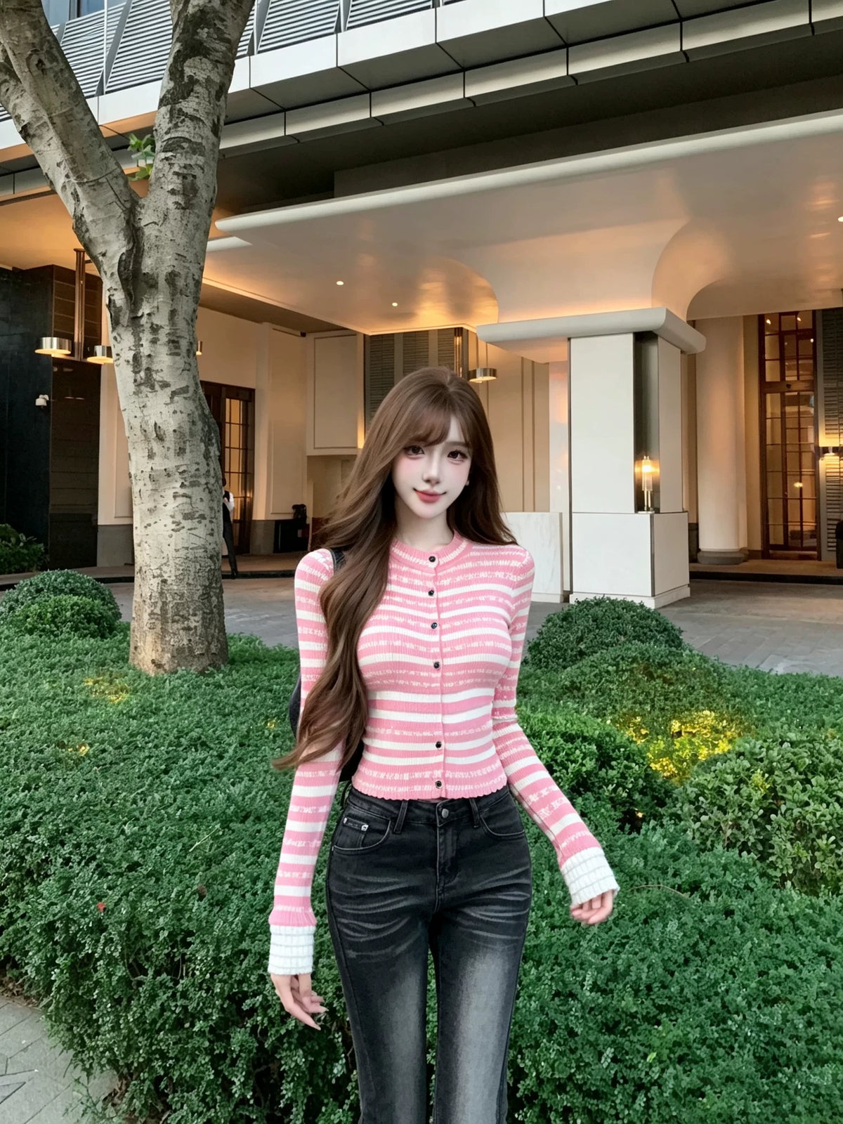Lace-Stripe Cardigan レースストライプカーディガン