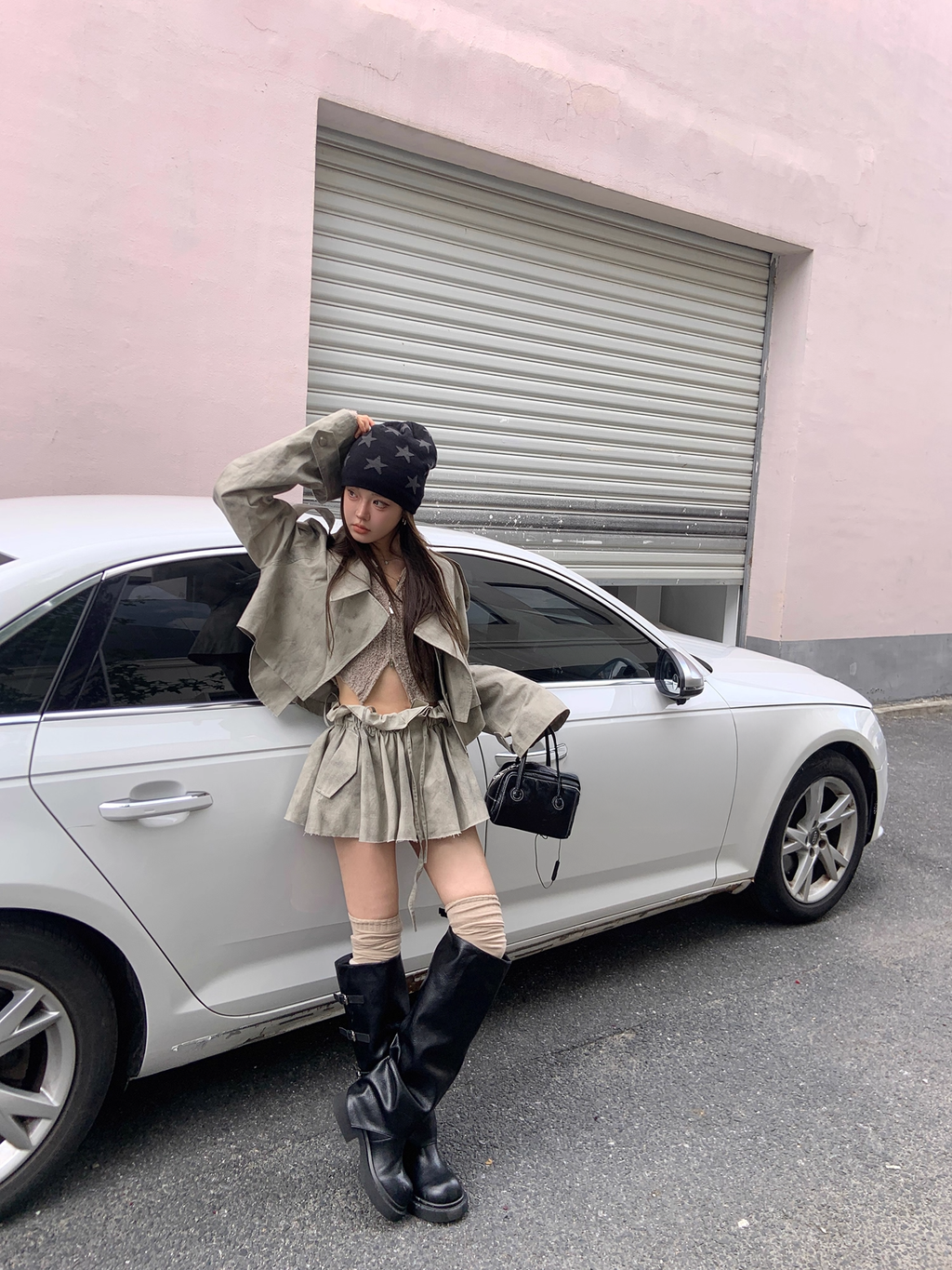 Lose Trench Jacket & Pleats Mini Skirt ルーズショートトレンチジャケット＆プリーツミニスカート
