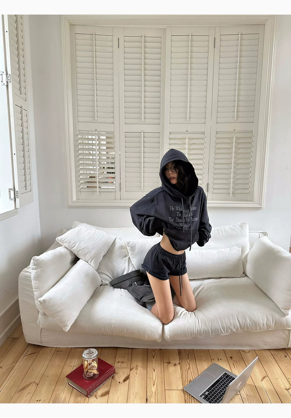 WARDEN EDGE  Drawstring Hooded sweat&wide-leg shorts  ウォーデンエッジドローストリングフード付きスウェット&ワイドレッグショートパンツ