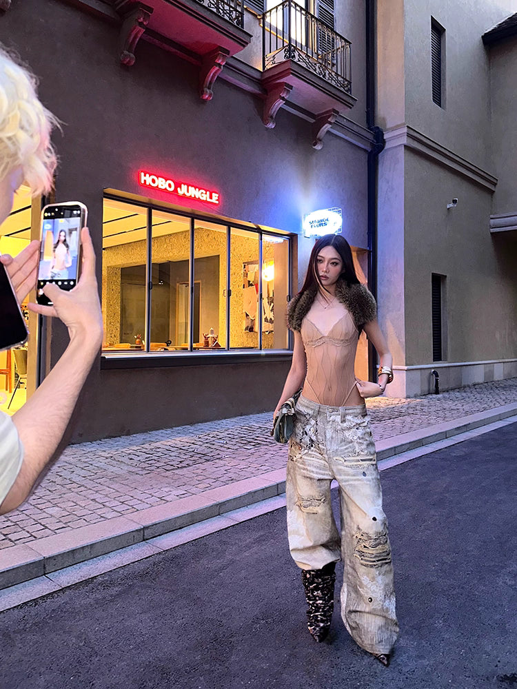 Lace & Crush Baggy denim レース＆クラッシュ バギーデニム