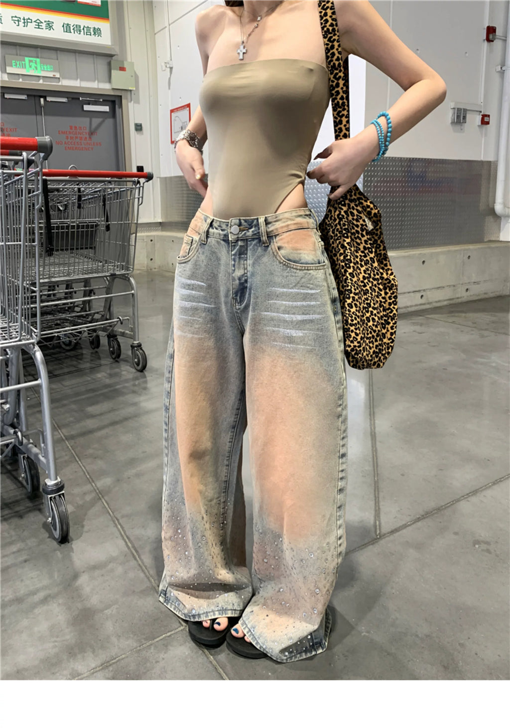 Color Stone Wide Denim,Body suits カラーワイド デニム ボディスーツ