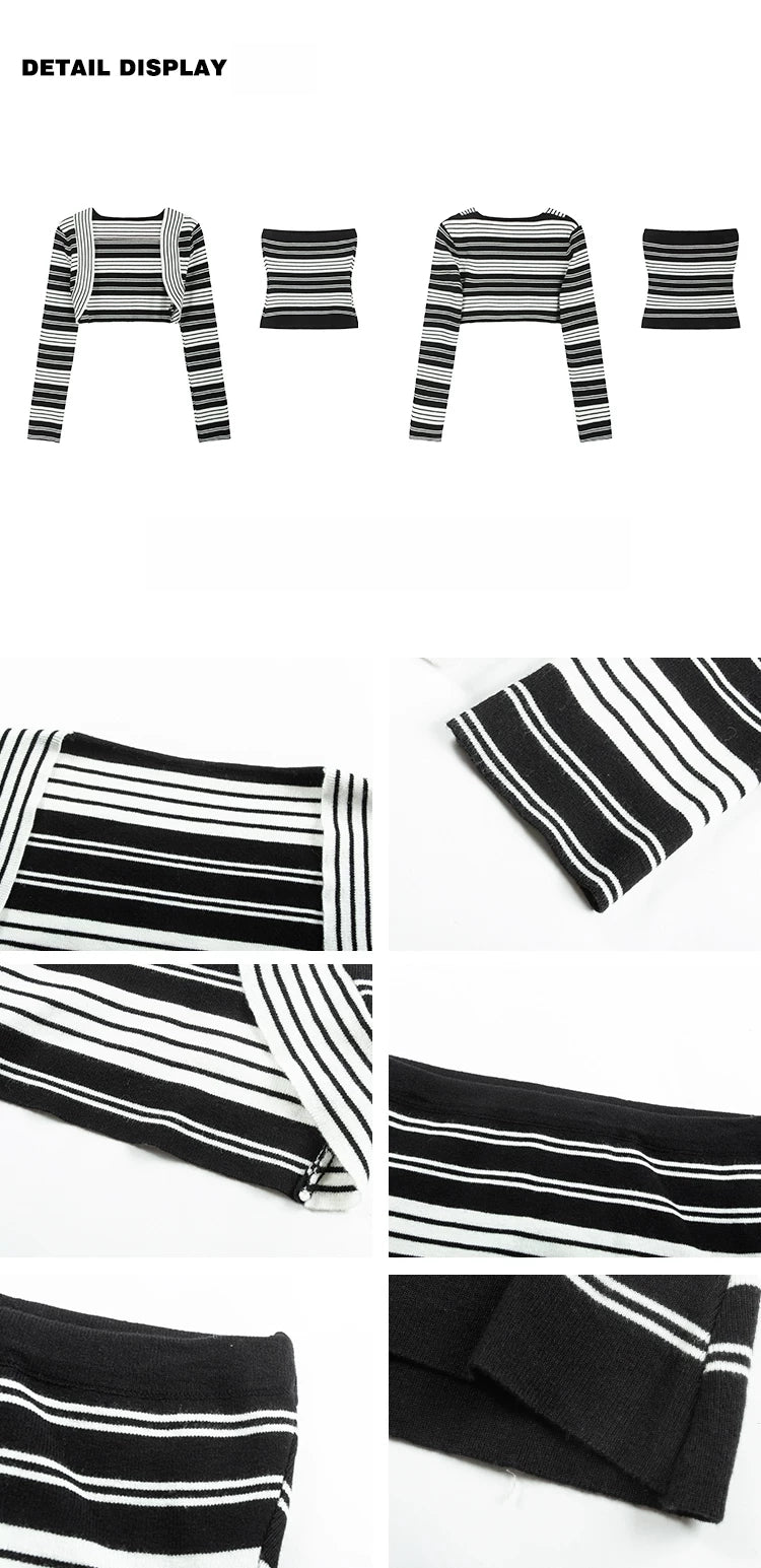 Short Bolero Striped bare top cargo pants set ショートボレロボーダーベアトップカーゴパンツセット
