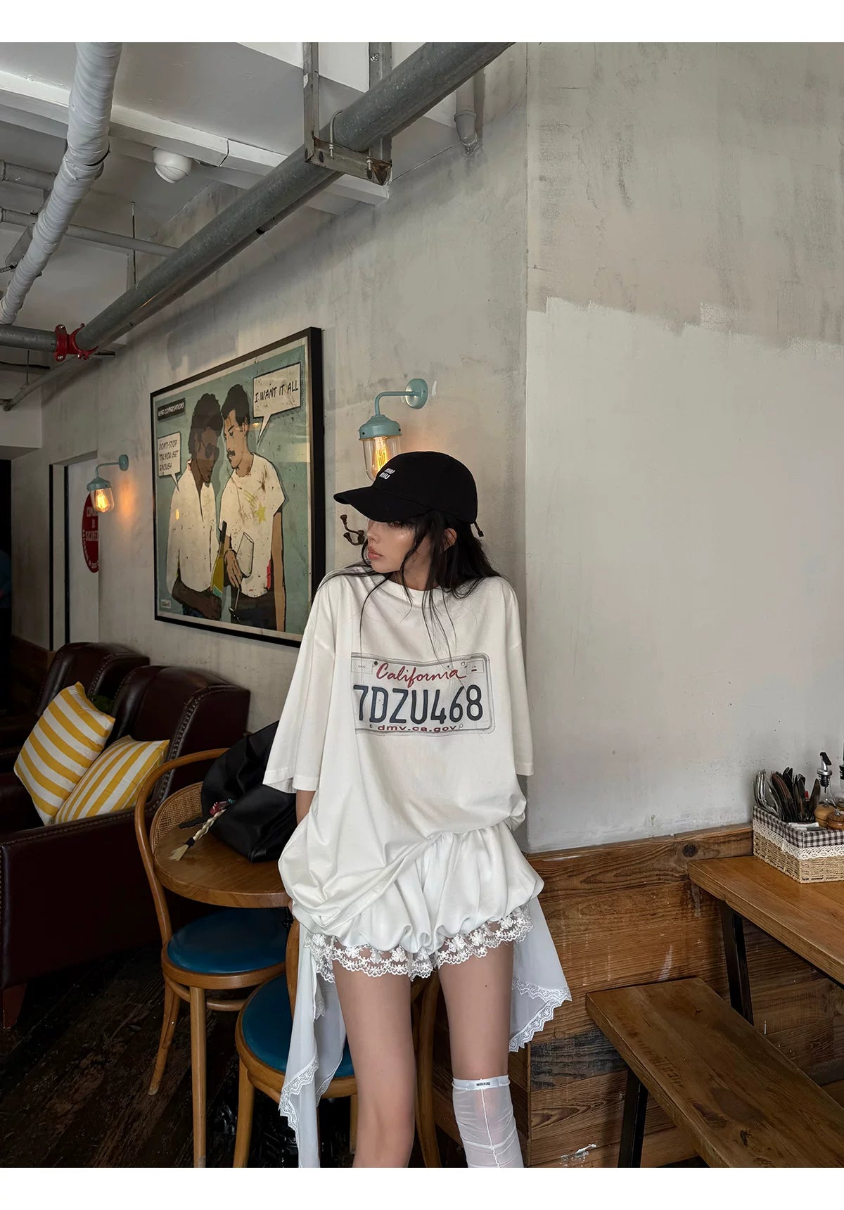 Over size shirts&Layered lace shorts set オーバーサイズシャツ&レイヤードレースショーツセット