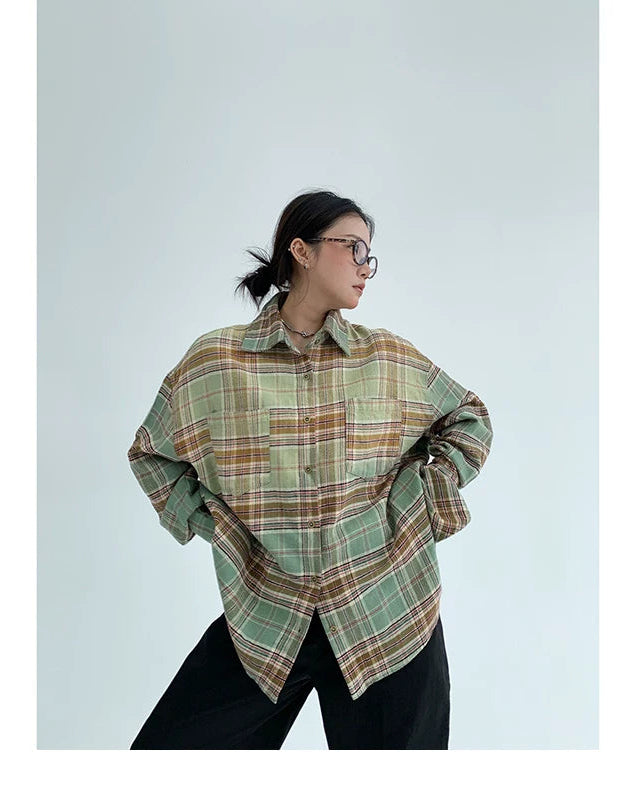 gradation long Check shirts グラデーションロングチェックシャツ
